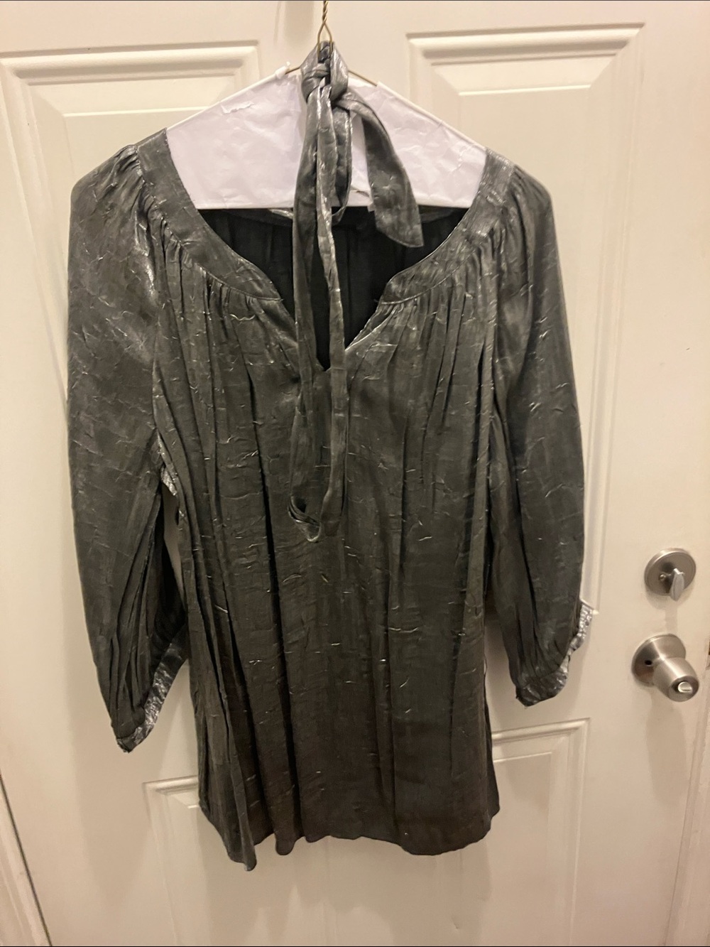 Avenue Olive Green Boho Tie-Neck Tunic